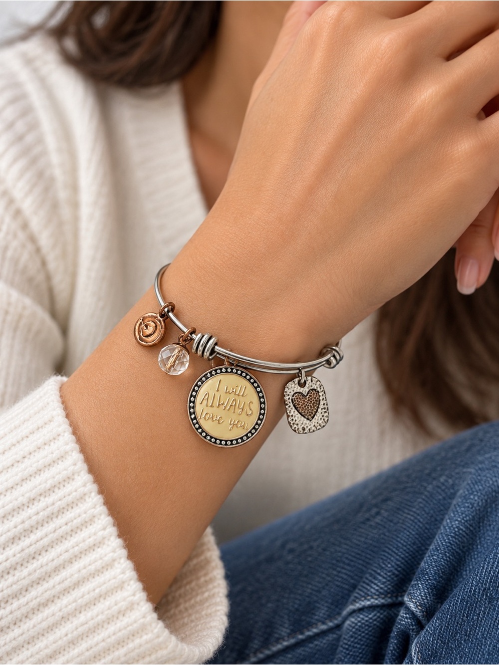 Two-Tone 'I Will Always Love You' Charm Bracelet - Gold & Silver